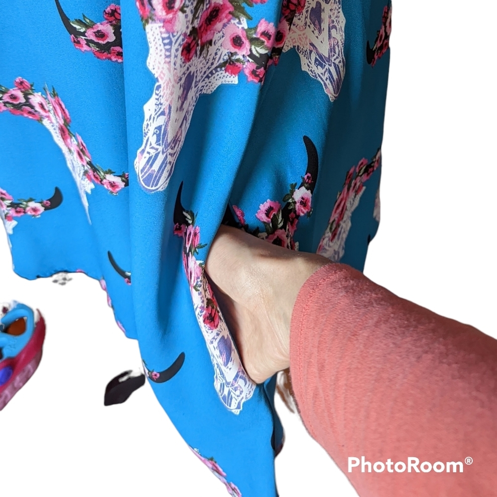 Peach Love Desert Skull Dress Teal Blue in Size M - Picture 3 of 8
